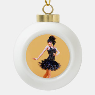 Flapper Dancing Vintage Ceramic Ball Christmas Ornament