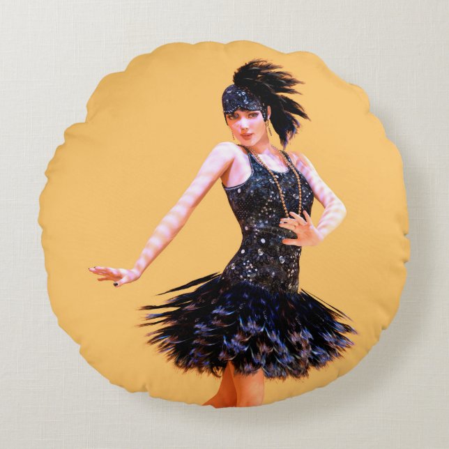 Flapper Dancing Vintage Round Pillow (Front)