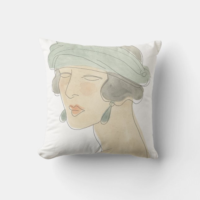 Flapper Fashion Sketch - Portrait Throw Pillow (Front)