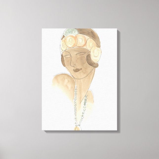 Flapper Fashion Sketch - Woman with Hairpiece Canvas Print (Front)