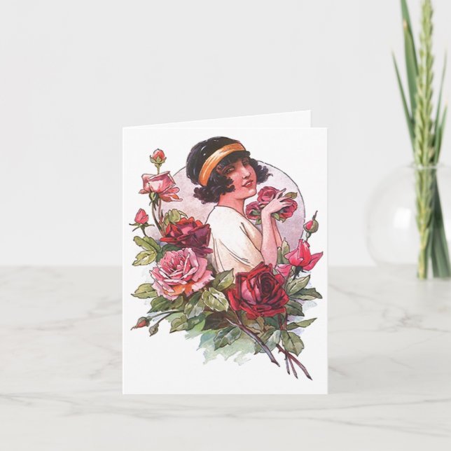 Flapper Flower Roses Girl Request Cards Invitation (Front)