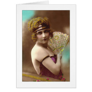 flapper girl in purple with a fan