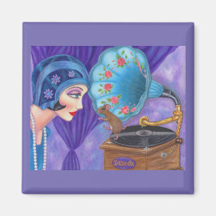 Flapper Girl Roaring Twenties Mouse Gramophone Magnet