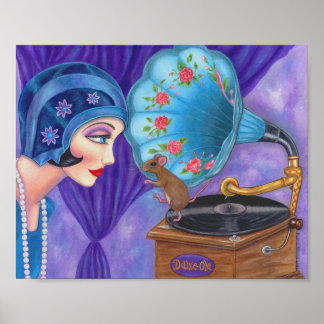 Flapper Girl Roaring Twenties Mouse Gramophone  Poster