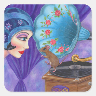 Flapper Girl Roaring Twenties Mouse Gramophone Square Sticker