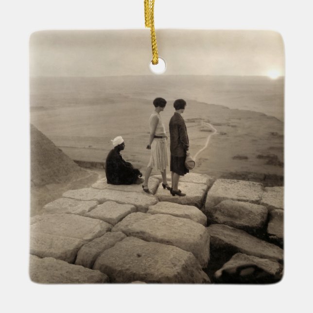 Flapper Girls Sunrise Khufu Pyramid, Egypt 1920  Ceramic Ornament (Front)