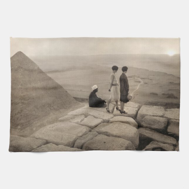 Flapper Girls Sunrise Khufu Pyramid, Egypt 1920  Kitchen Towel (Horizontal)