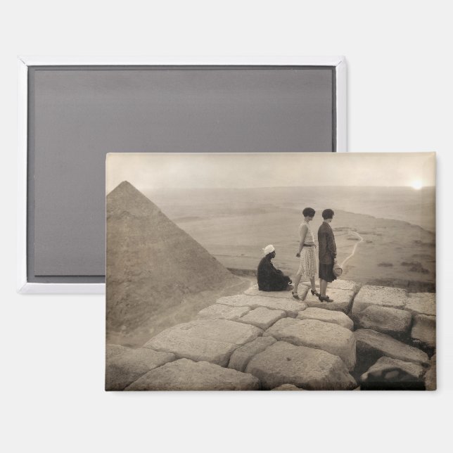 Flapper Girls Sunrise Khufu Pyramid, Egypt 1920  Magnet (Front/Back)
