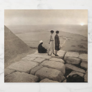 Flapper Girls Sunrise Khufu Pyramid, Egypt 1920  Sparkling Wine Label