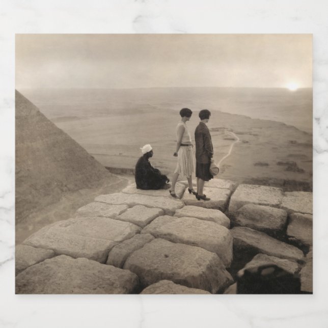 Flapper Girls Sunrise Khufu Pyramid, Egypt 1920  Sparkling Wine Label (Single Label)