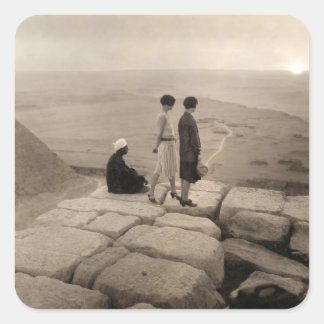Flapper Girls Sunrise Khufu Pyramid, Egypt 1920  Square Sticker