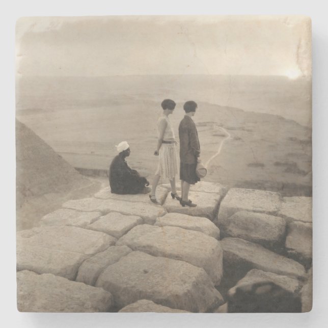 Flapper Girls Sunrise Khufu Pyramid, Egypt 1920  Stone Coaster (Front)