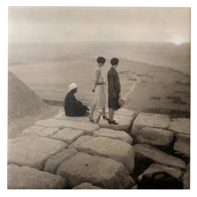 Flapper Girls Sunrise Khufu Pyramid, Egypt 1920  Tile (Front)