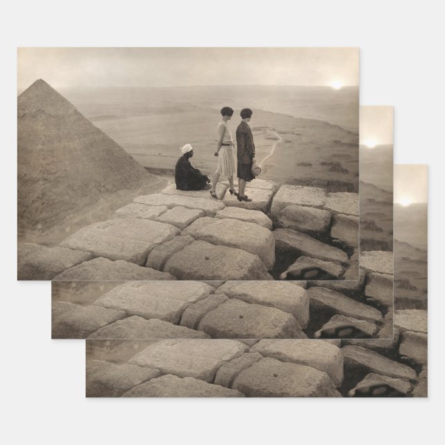 Flapper Girls Sunrise Khufu Pyramid, Egypt 1920  Wrapping Paper Sheet (Set)