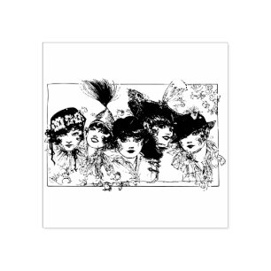 Flapper girls with hats rubber stamp