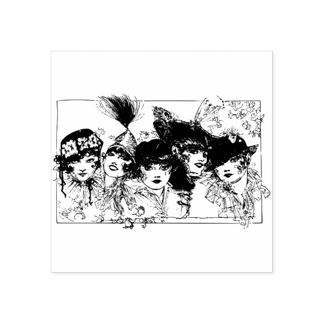 Flapper girls with hats rubber stamp (Imprint)