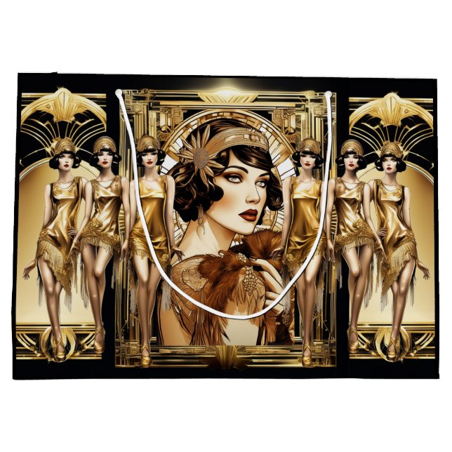 Flapper great gatsby girl brown hair 1920's party large gift bag (Back)