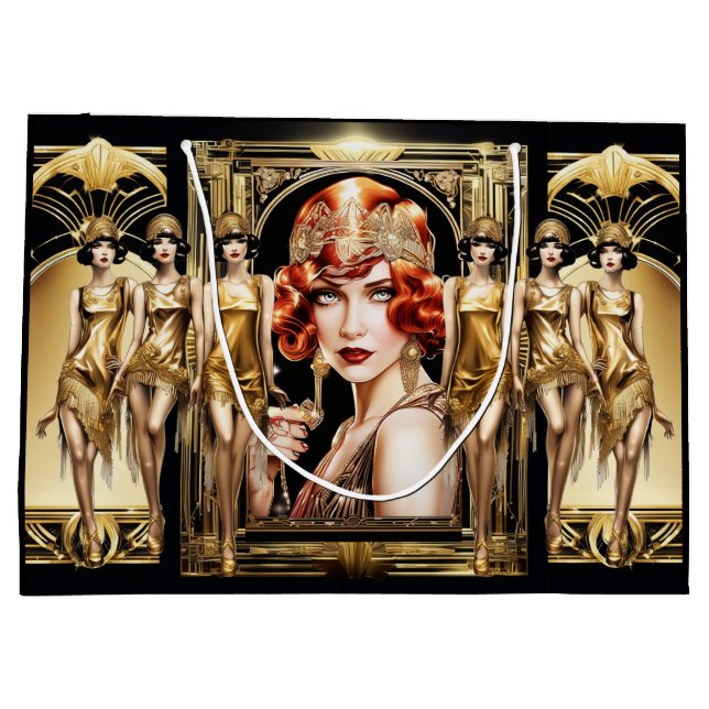 Flapper great gatsby girl redhead 1920's party large gift bag (Back)