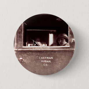 Flapper in Eastman Kodak Car - Vintage, 1920s 2 Inch Round Button