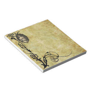 Flapper in Sepia 2 in Black Floral Frame Notepad