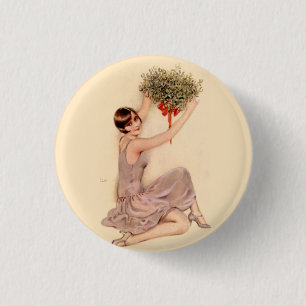 Flapper with Mistletoe 1 Inch Round Button