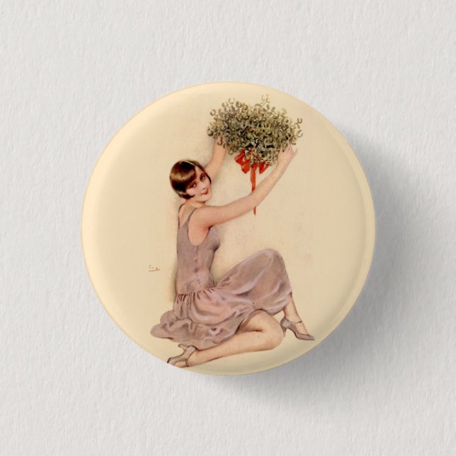 Flapper with Mistletoe    1 Inch Round Button (Front)