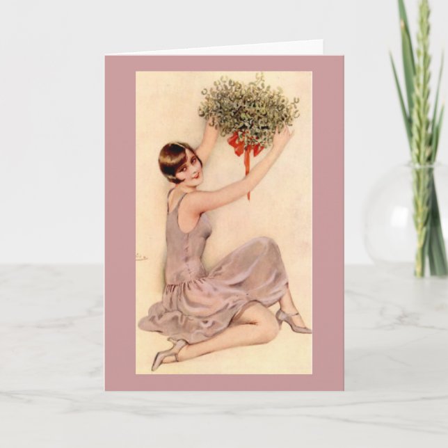 Flapper with Mistletoe Holiday Card (Front)
