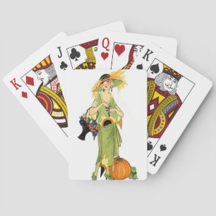 Flapper with pumpkin playing cards