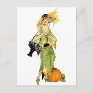 Flapper with pumpkin postcard