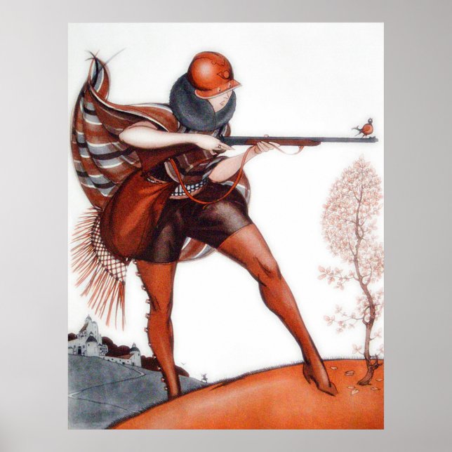 Flapper Woman in Cloche Hat Bird Hunting Poster (Front)