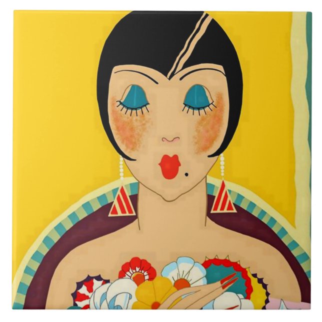 “Flappers and Flowers” Art Deco by Jose Carlos Tile (Front)