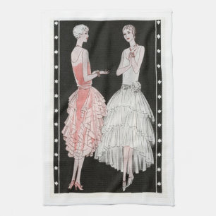 Flappers in Vintage Dresses Kitchen Towel