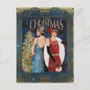 Flappers Vintage Christmas Holiday Postcard
