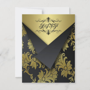 FLAPS LOOK- Black and Gold Floral RSVP Card 2