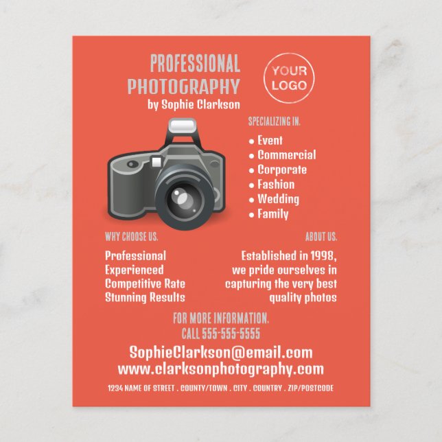 Flash Camera Icon, Photographer, Photography Hire Flyer (Front)