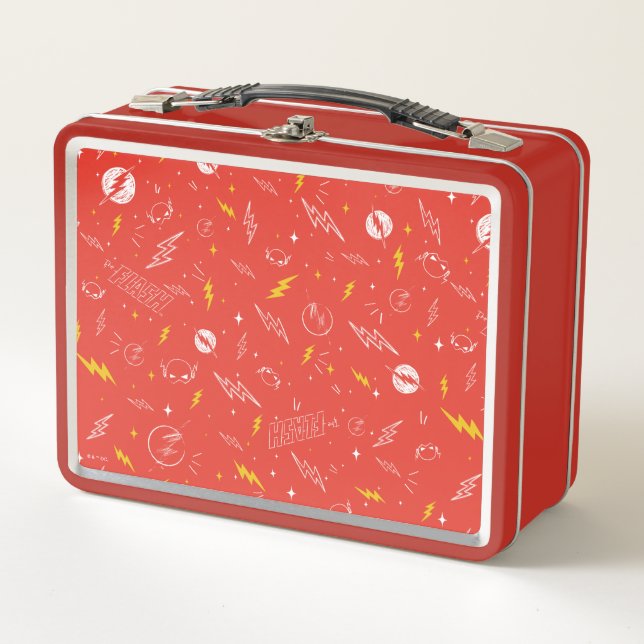 Flash Lightning Icon and Doodle Pattern Metal Lunch Box (Front)