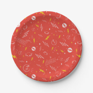Flash Lightning Icon and Doodle Pattern Paper Plate