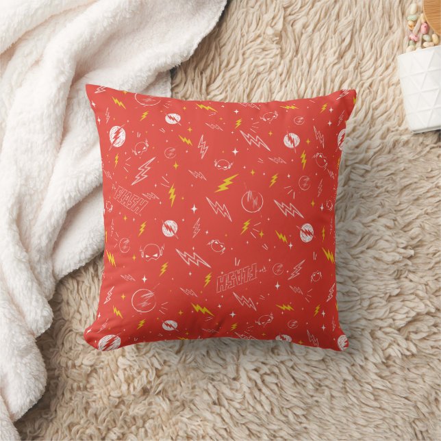 Flash Lightning Icon and Doodle Pattern Throw Pillow (Blanket)