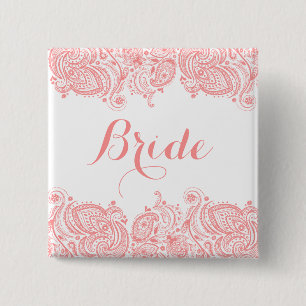 Flash Pink Tones Paisley Lace 2 Inch Square Button