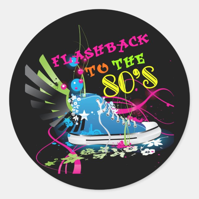 Flashback To The 80's Neon Sneaker Classic Round Sticker (Front)