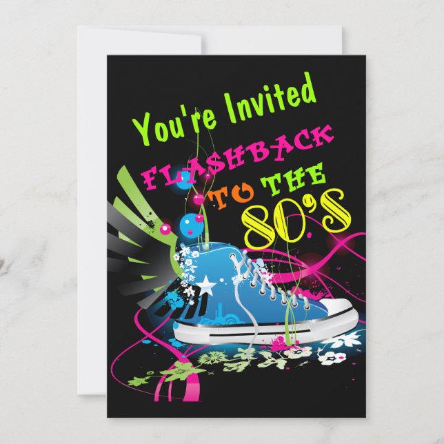 Flashback To The 80's Neon Sneaker Invitation (Front)