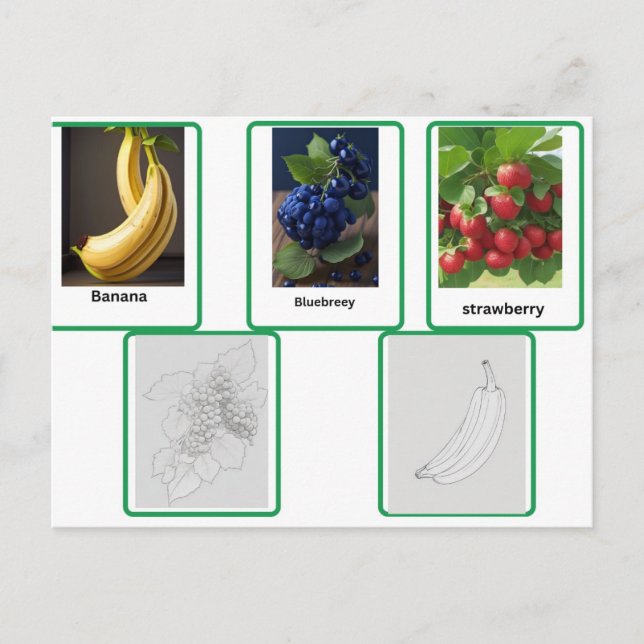 flashcards of  fruit kids and adult postcard (Front)