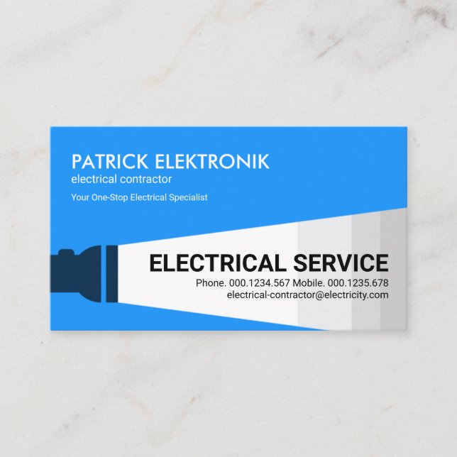 Flashlight Shining Beam Electrician Business Card (Front)