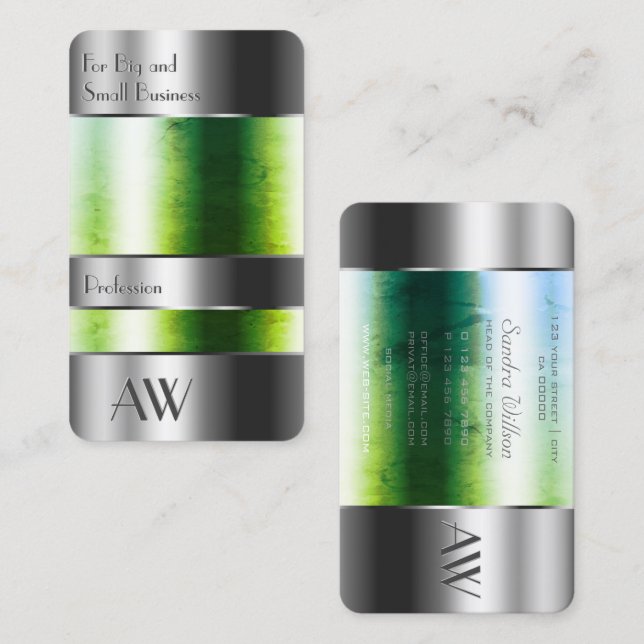 Flashy Aluminium Box with Green Poison Monogram Business Card (Front/Back)