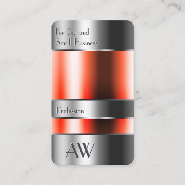 Flashy Aluminium Box with Red Liquids and Monogram Business Card (Front)