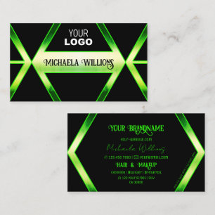 Flashy Black and Shimmery Green with Logo Elegant Business Card