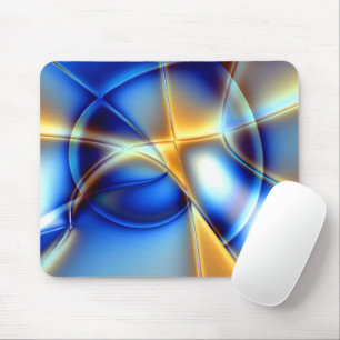 Flashy blue and yellow and snail-like lines throw mouse pad