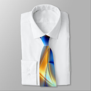 Flashy blue and yellow and snail-like lines throw tie