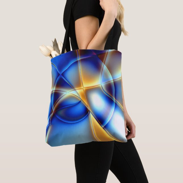 Flashy blue and yellow and snail-like lines throw  tote bag (Close Up)
