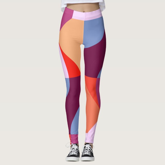 Flashy Coloured Curves and Lines Pattern Leggins Leggings (Front)